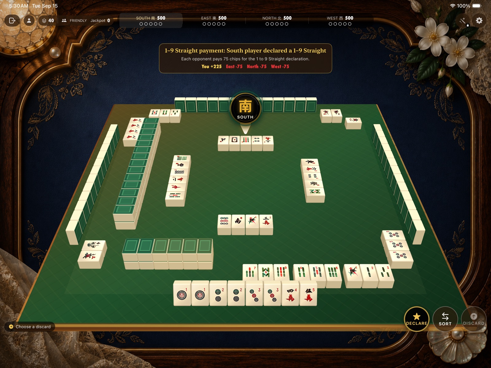 A declared 1–9 Straight hand — Barong