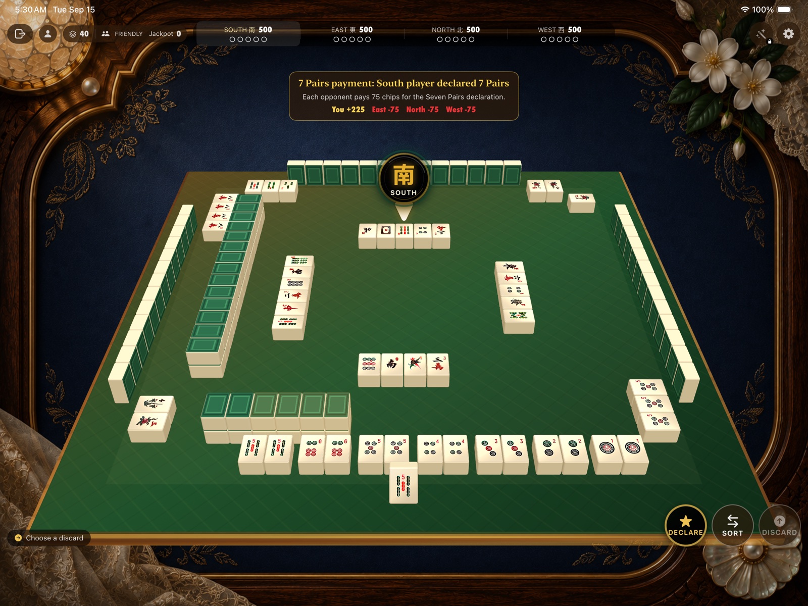 A declared Seven Pairs hand — Barong