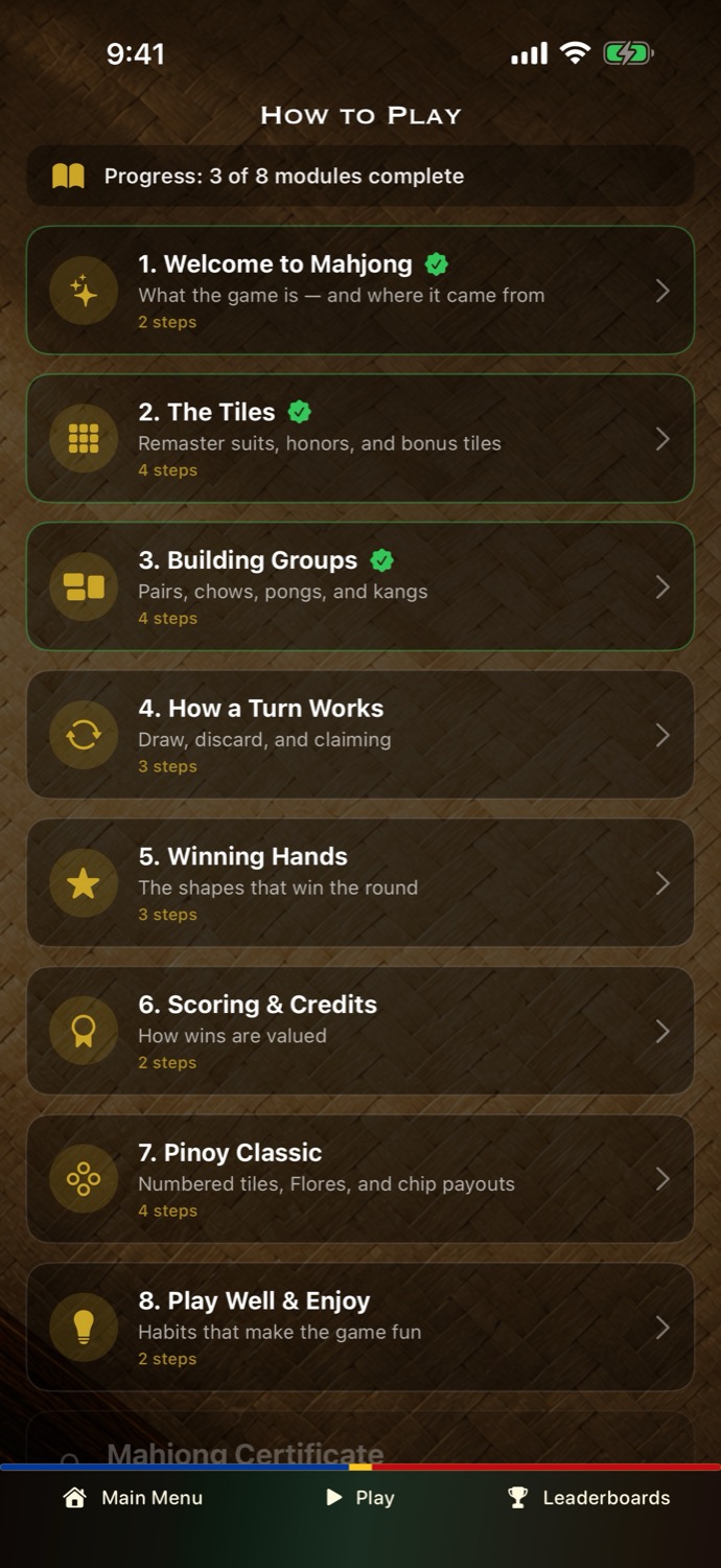 Pinoy Mahjong Learn Center on iPhone