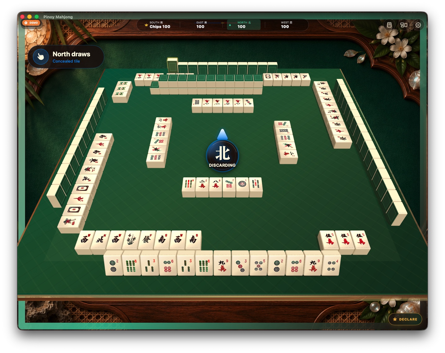 A complete Pinoy Mahjong table in play on Mac